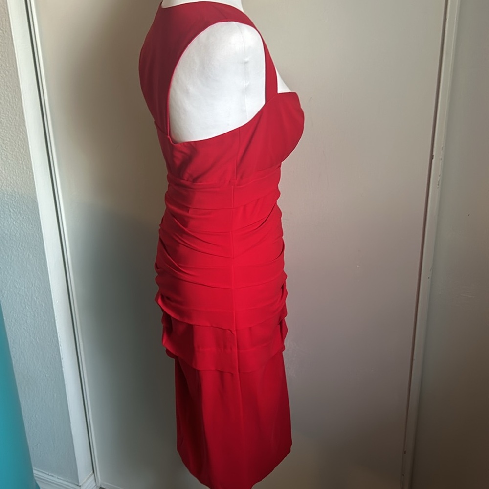 New Nicole Miller Red Silk Ruched Pleated Sleeveless Midi Dress Valentine’s Day - Picture 8 of 16